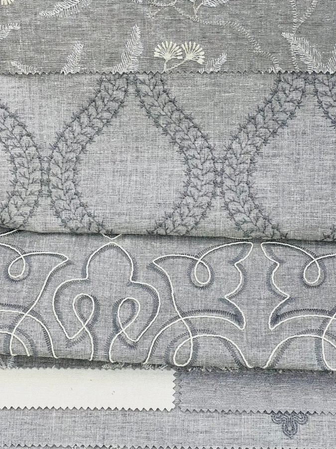 Grey embroidery on linen