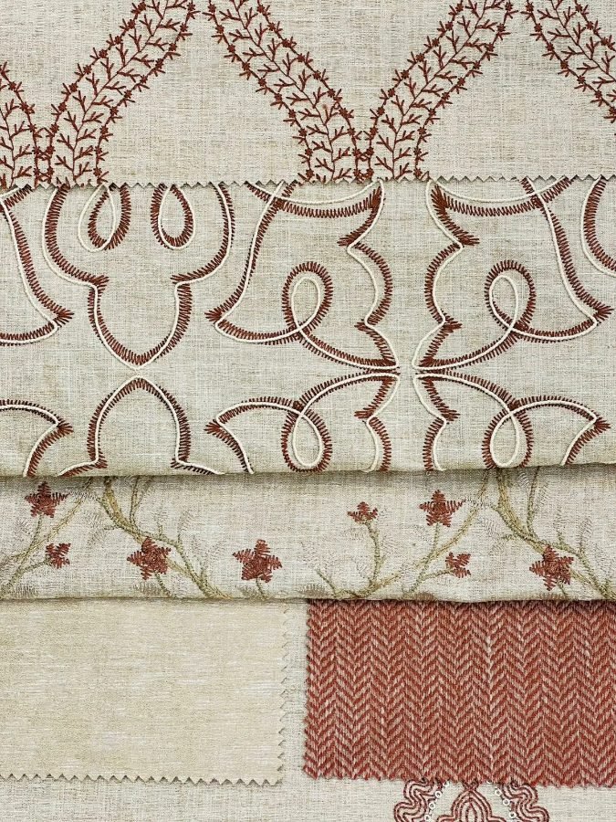 Rust embroidery on linen
